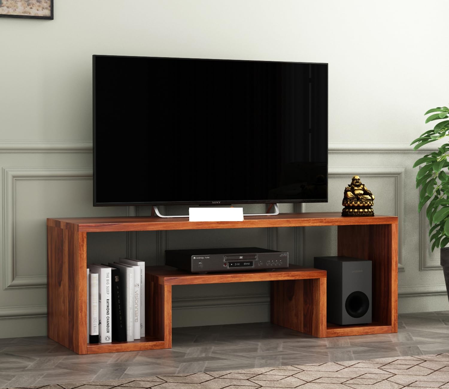 GateWay Furniture Solid Sheesham Wood Wooden TV Unit for Living Room with 3-Shelf Storage for Up to 43-Inch TV - Perfect Wooden TV Cabinet for Bedroom Furniture (Honey, Harris)-image-47