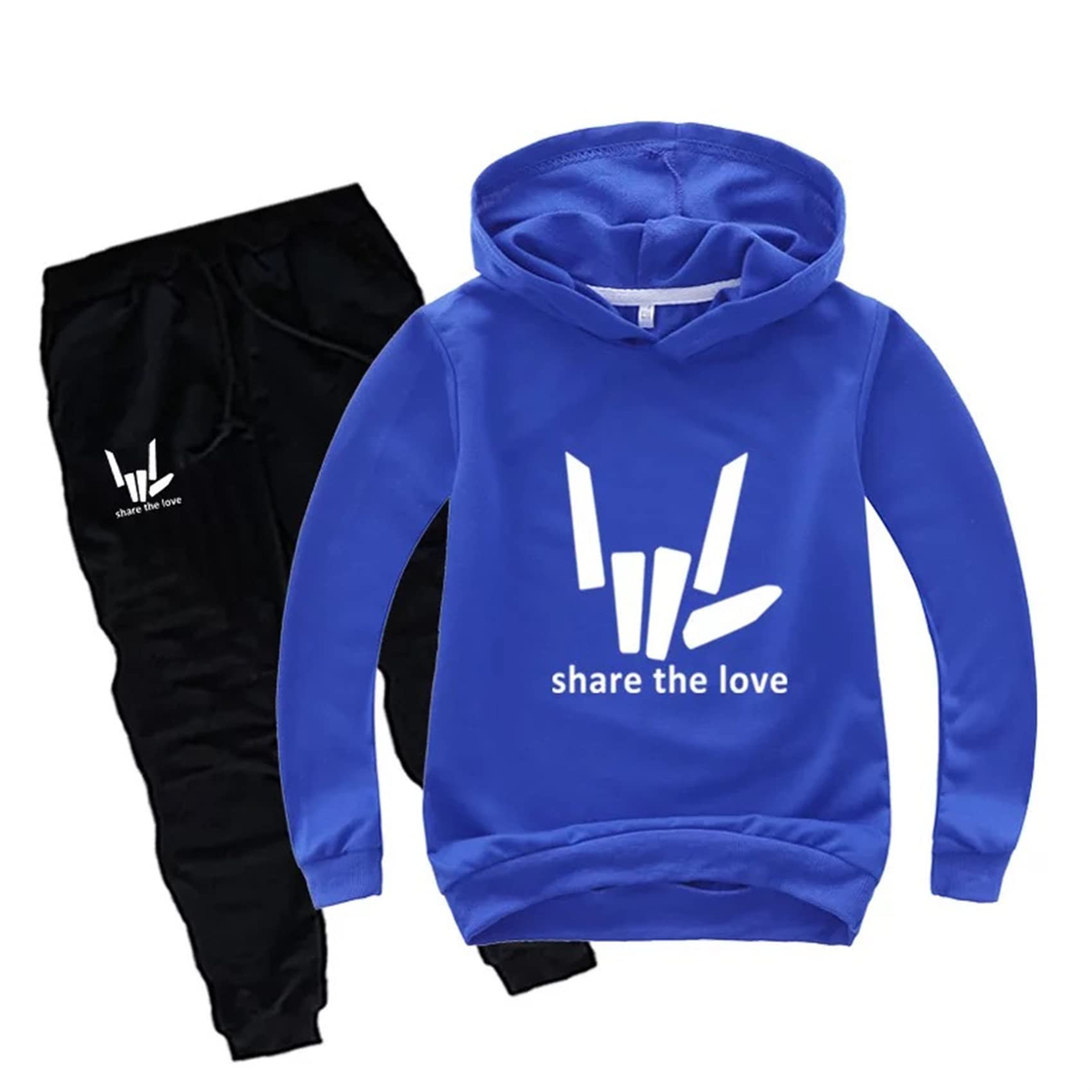 LanboQ Child Share The Love Tracksuit Casual Hooded Clothing Outfits Sets Fall Winter Comfy Sweatshirts for Boys Girls Blue