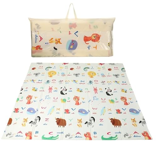 VIROSA Foldable Baby Play Mat – Waterproof Foam Floor Mat for Babies & Toddlers – Reversible, Non-Slip & Easy Clean – Alphabet & Animal Design – 200 x 150cm – Indoor Playroom or Nursery