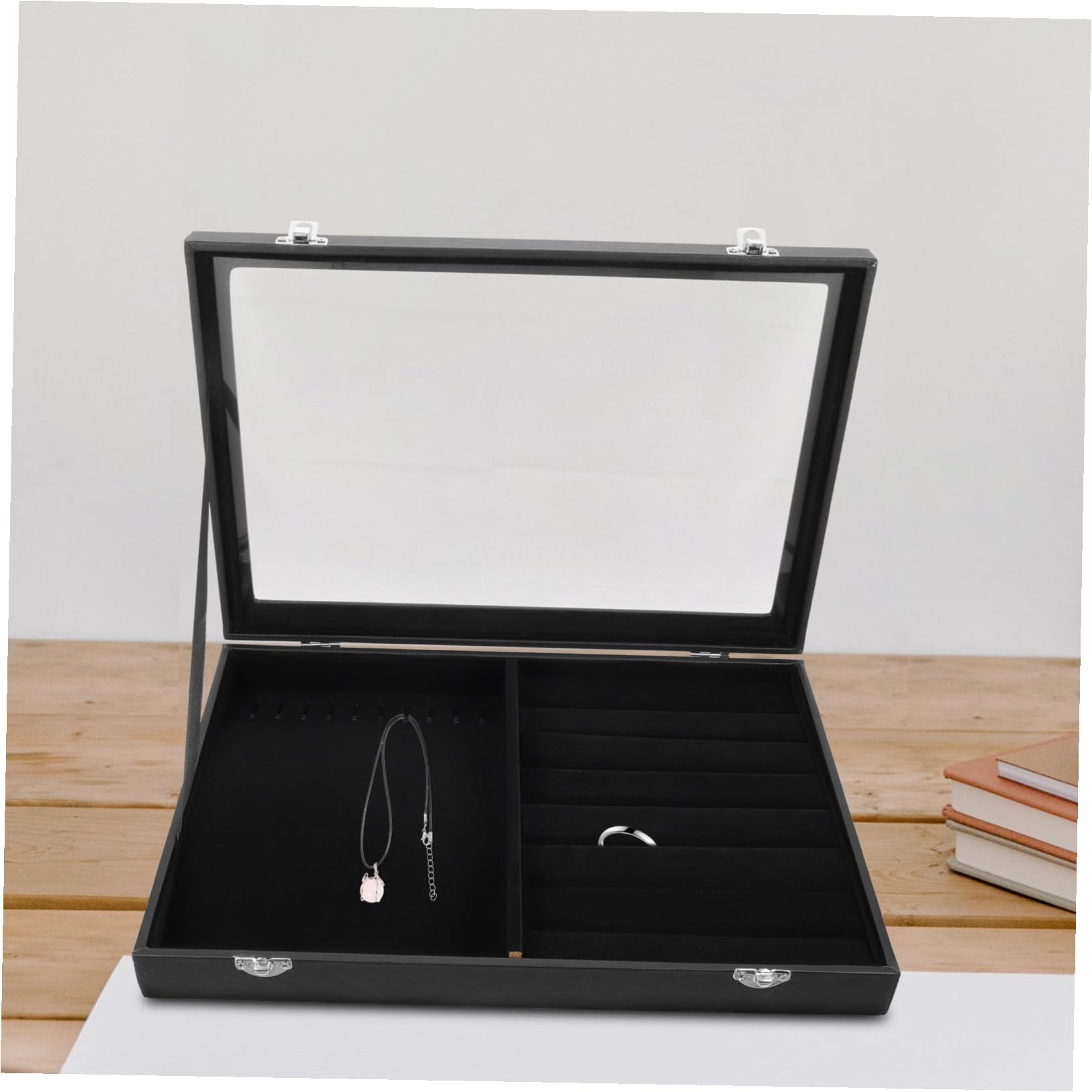 Mipcase Caja Organizadora de Joyas Negra con Tapa Estuche de Almacenamiento para Collares y Anillos Organizador Compacto y Duradero para Pendientes y Pulseras