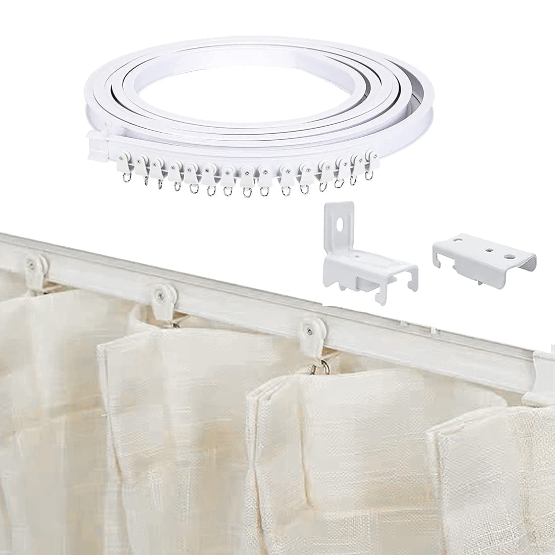 Rail de rideau de plafond flexible et pliable - 5 mètres - Rail de plafond pour rideaux - Rail de rideau droit et incurvé