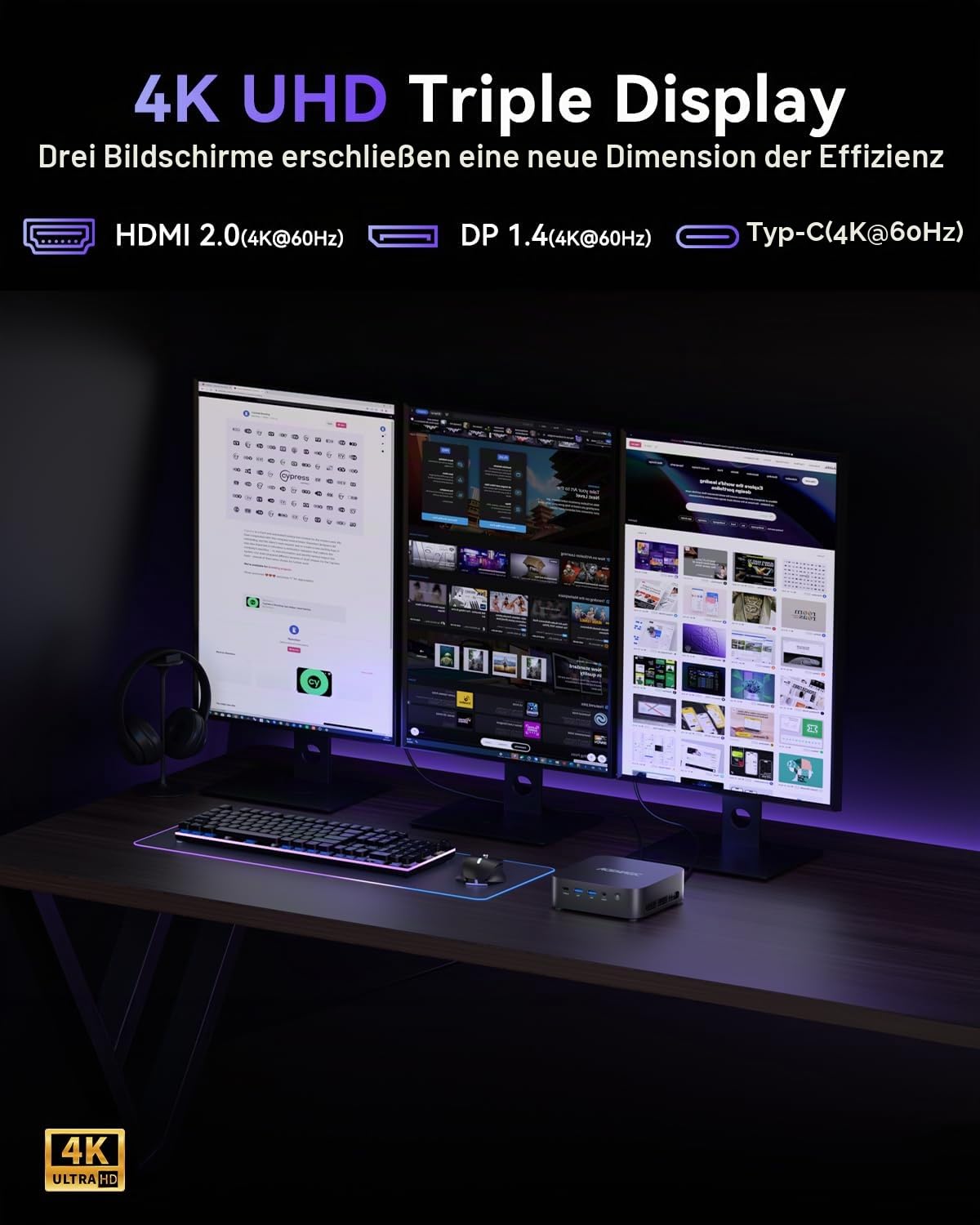ACEMAGICIAN K1 Mini PC, Intel Lake-Ν95(Bis zu 3,4GHz) (Bis zu 3,7 GHz) Шin11 Pro,16GB DDR4 1TB SSD Micro Desktop Computer