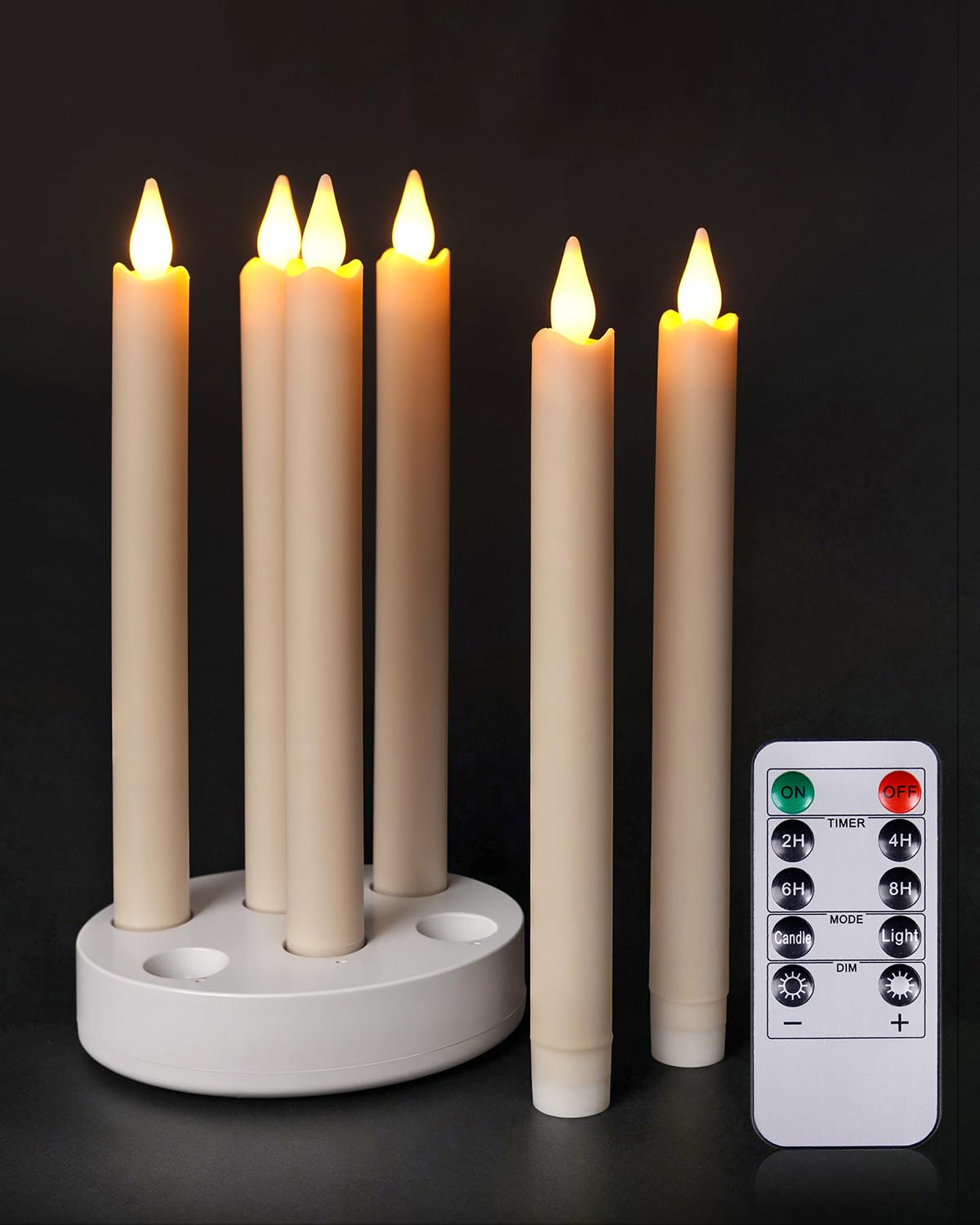 Bougies LED Flamme Vacillante Rechargeable avec Base de Chargement, 6 Pièces Fausse Bougie Longue avec Télécommande et Fonction Minuterie pour Noël, Halloween, Décoration de Chambre, Mariage