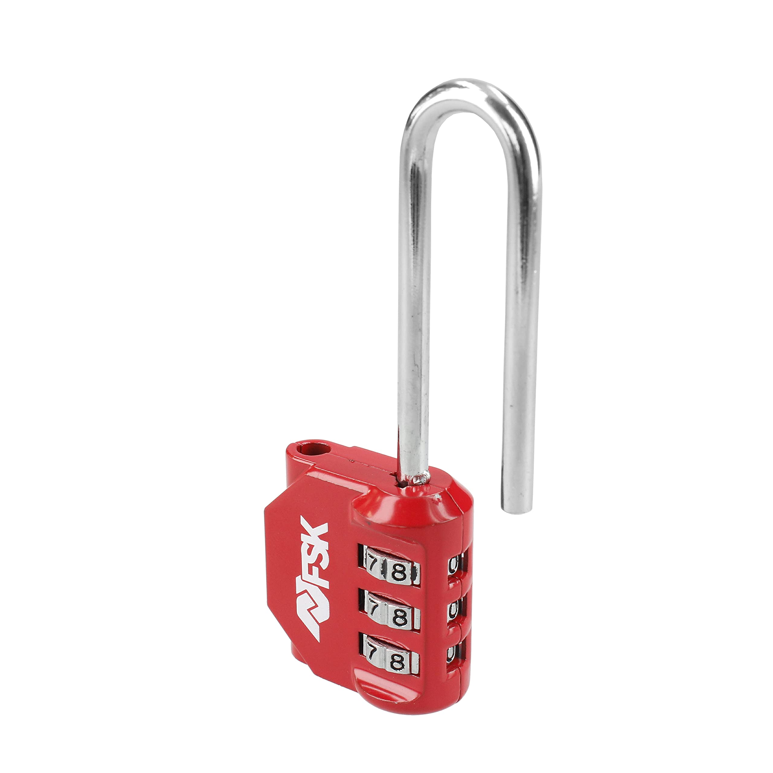 Ferrestock FSKCAN329RD 3-Digit Combination Lock for Luggage Gym Lockers Long Bow 55mm Made of Zinc and Steel Bow - Red