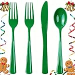 WDF 160 Pcs Green Plastic Silverware - Heavy Duty Christmas Silverware Includes 80Forks, 40Spoons, 40Knives, Green Plastic Utensils Perfect for Christmas Party or Daily Using