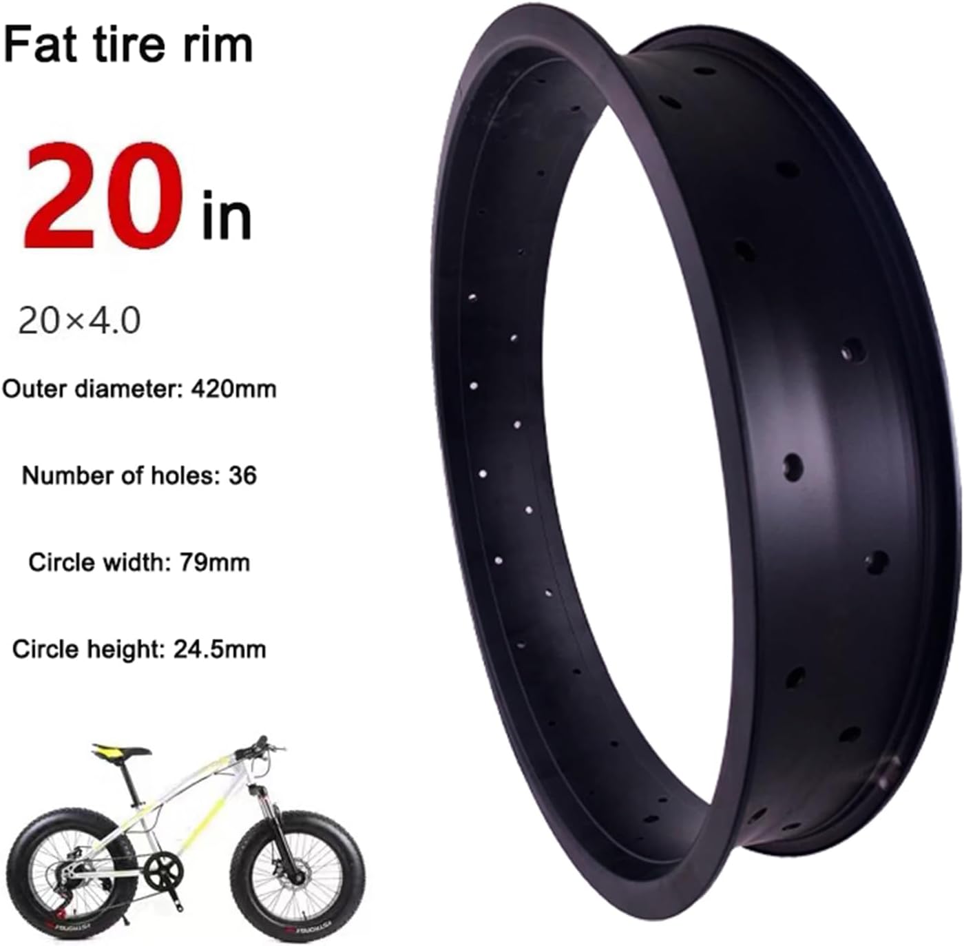 Bike Rims 36 Hole Electric bicycle Fat Rims 20×4.0 lnch Double Layer Aluminum Alloy E Bike Tire Bike Rims or EBike Accessory for 12g spoke