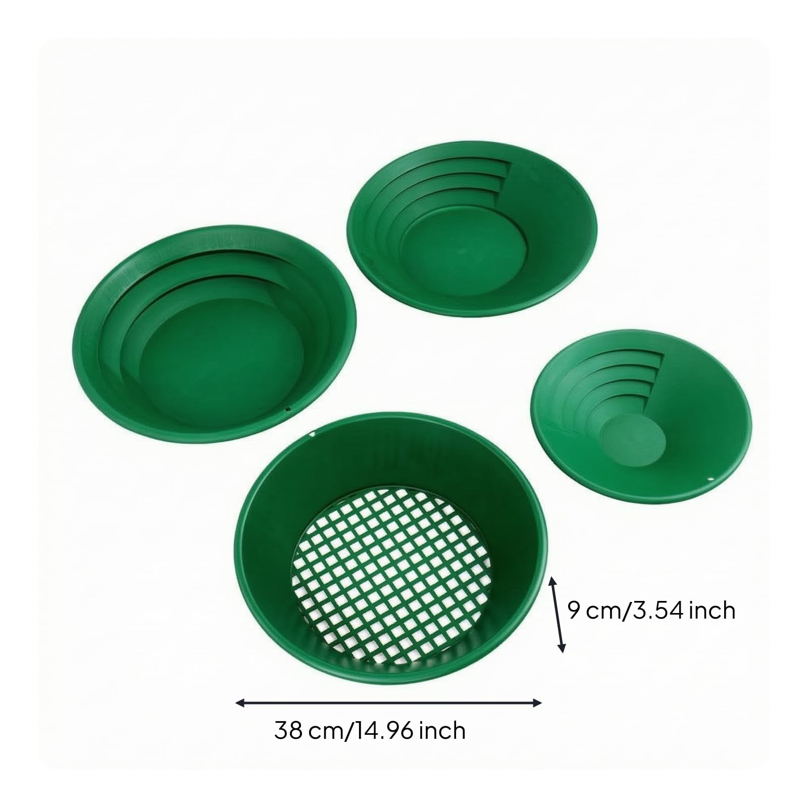 Qianly 4 Piezas Batea para Lavar Oro Eficiente Bandeja Lavado Oro con colador, Reutilizable, para Ríos, Aficionados