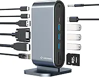 Estação de ancoragem para monitor triplo USB-C 12 em 1 com carregamento de 100 W, compatível com Windows, Mac e Chrome com Thunderbolt ou USB-C (3X HDMI, 1x USB-C, 4X USB, Ethernet, leitor de cartão