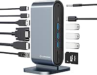Estação de ancoragem para monitor triplo USB-C 12 em 1 com carregamento de 100 W, compatível com Windows, Mac e Chrome com Thunderbolt ou USB-C (3X HDMI, 1x USB-C, 4X USB, Ethernet, leitor de cartão