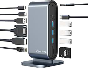 Estação de ancoragem para monitor triplo USB-C 12 em 1 com carregamento de 100 W, compatível com Windows, Mac e Chrome com Thunderbolt ou USB-C (3X HDMI, 1x USB-C, 4X USB, Ethernet, leitor de cartão