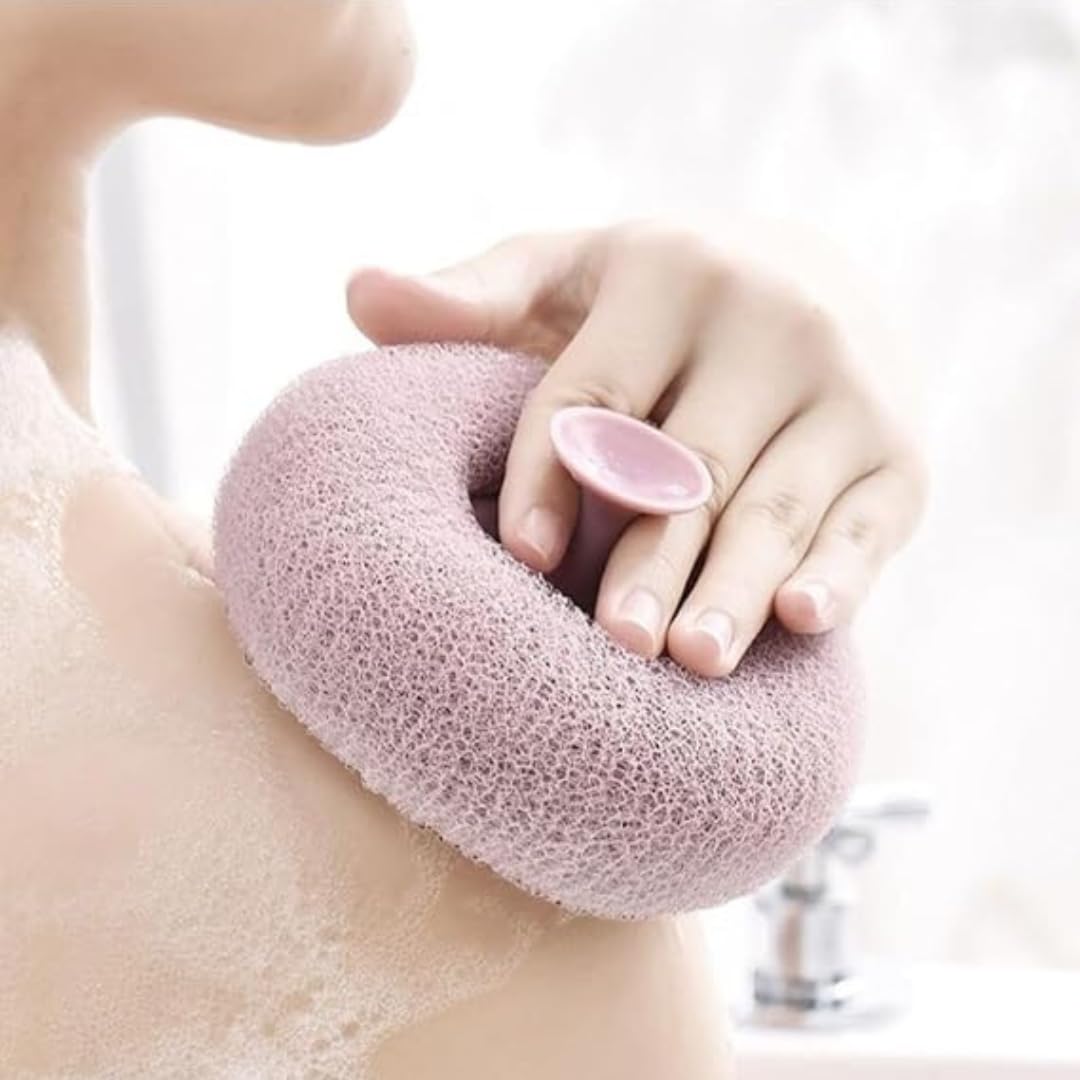 bath loofah for women & men | body loofah for bathing, shower scrub, bathing sponge for women, loofah for men, body washer, luffa | handheld round shower brush with grip (pack of 1)