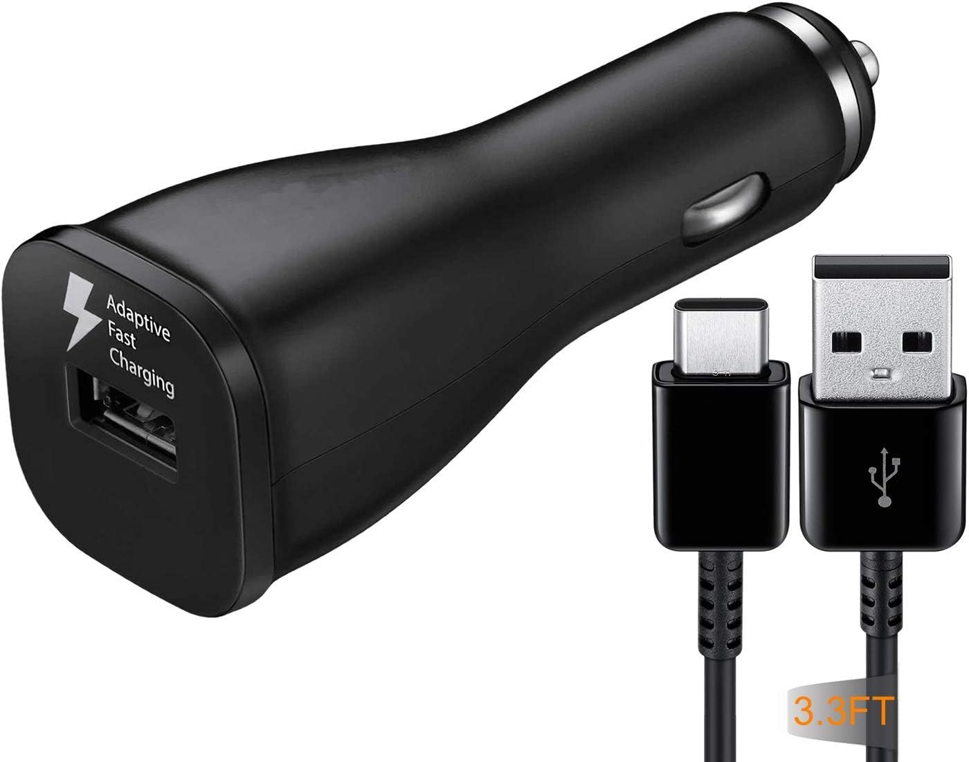 Adaptive Fast Car Charger Compatible Tecno Phantom 6 Plus 6" and More, JULAM USB Port 15W Output Car Adapter & 3.3ft Type C Cable Adaptive Fast Charging Quick Charge QC 3.0 (Black)