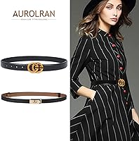 Vista 45 de Cinturón de cuero clásico con hebilla de metal para mujer con vestido de jeans Aah-negro-clásico