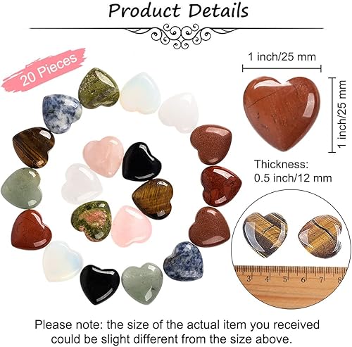 Miniatura 3 de MOGEMT 20 piedras de corazón mixtas de 0984in 1 pulgada piedra de amor de palma piedra de preocupación equilibrio curativo Reiki