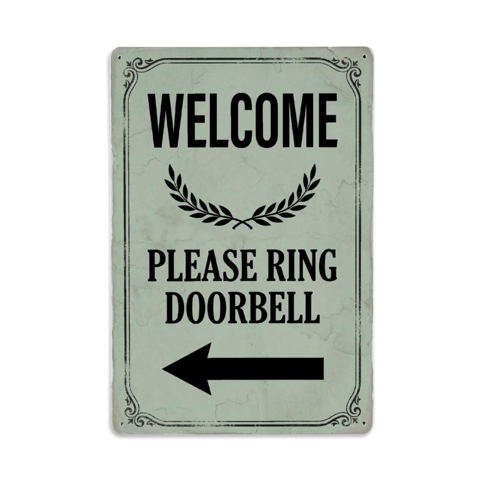 Metal Tin Sign Vintage Welcome Please Ring Doorbell Arrow Laurel