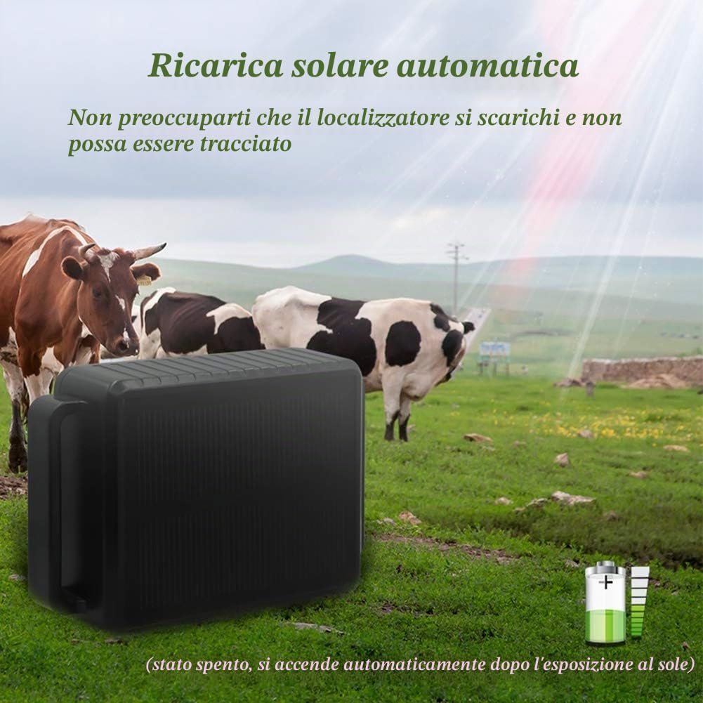 Collare GPS per Bovini E Ovini, Ricarica Automatica Solare, Design Impermeabile, Monitoraggio Sempre E Ovunque - Dispositivo Antifurto Dedicato Ranch,Nero