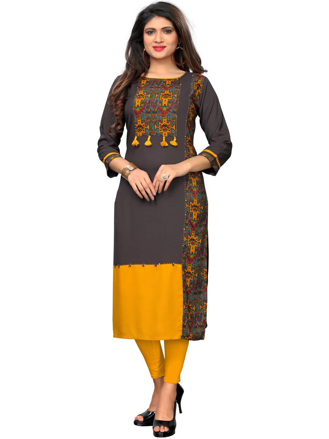 Vbuyz Women Rayon Straight Kurti (VB-KU-257-42 Grey_X-Large)