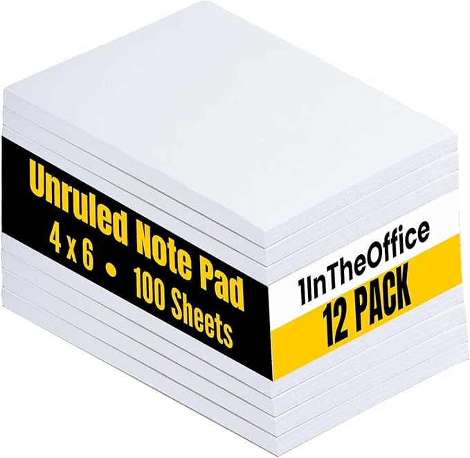 1InTheOffice Scratch Pad 4x6, Unruled Note Pad, Memo Pad