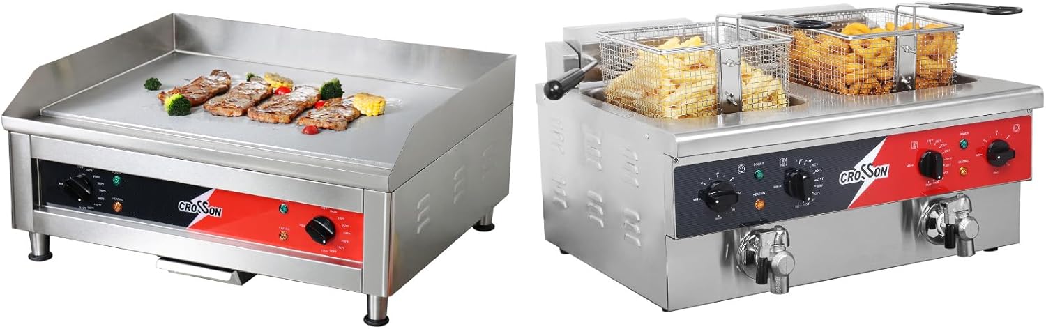 Commercial Countertop Electric Deep Fryer and Griddle