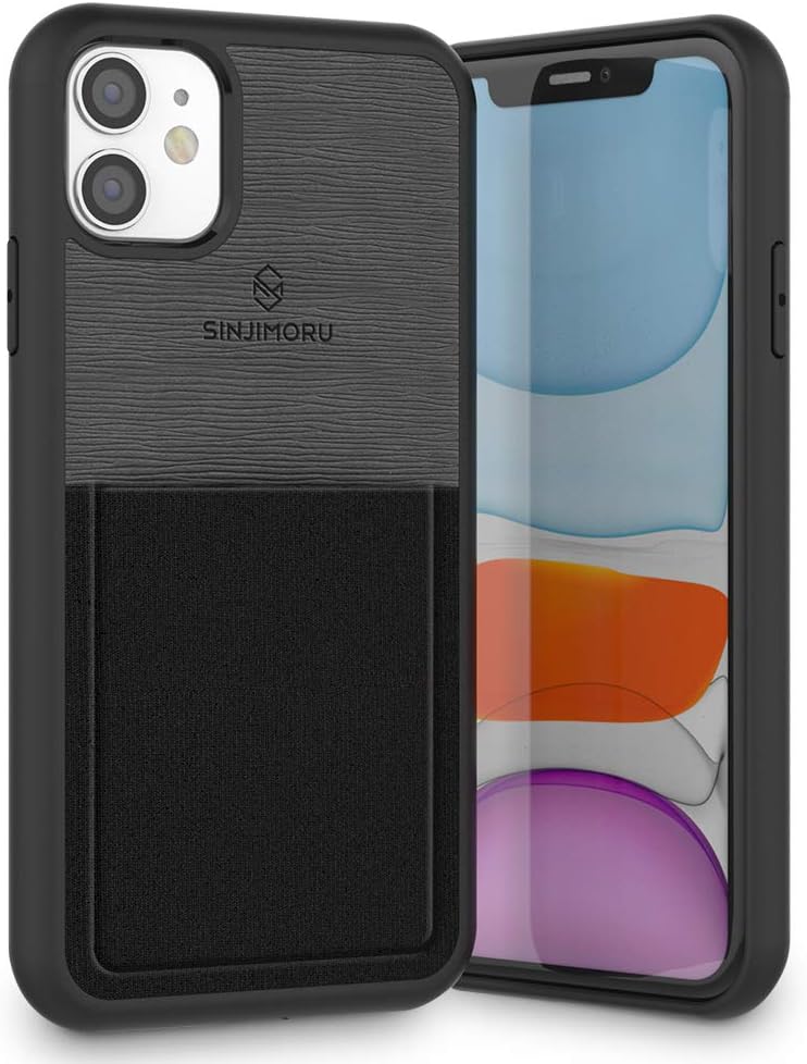 Sinjimoru iPhone 11 Case with Slim Wallet, Protective TPU Phone Case with Credit Card Holder for Back of Phone. Sinji Pouch Case for iPhone 11, Black