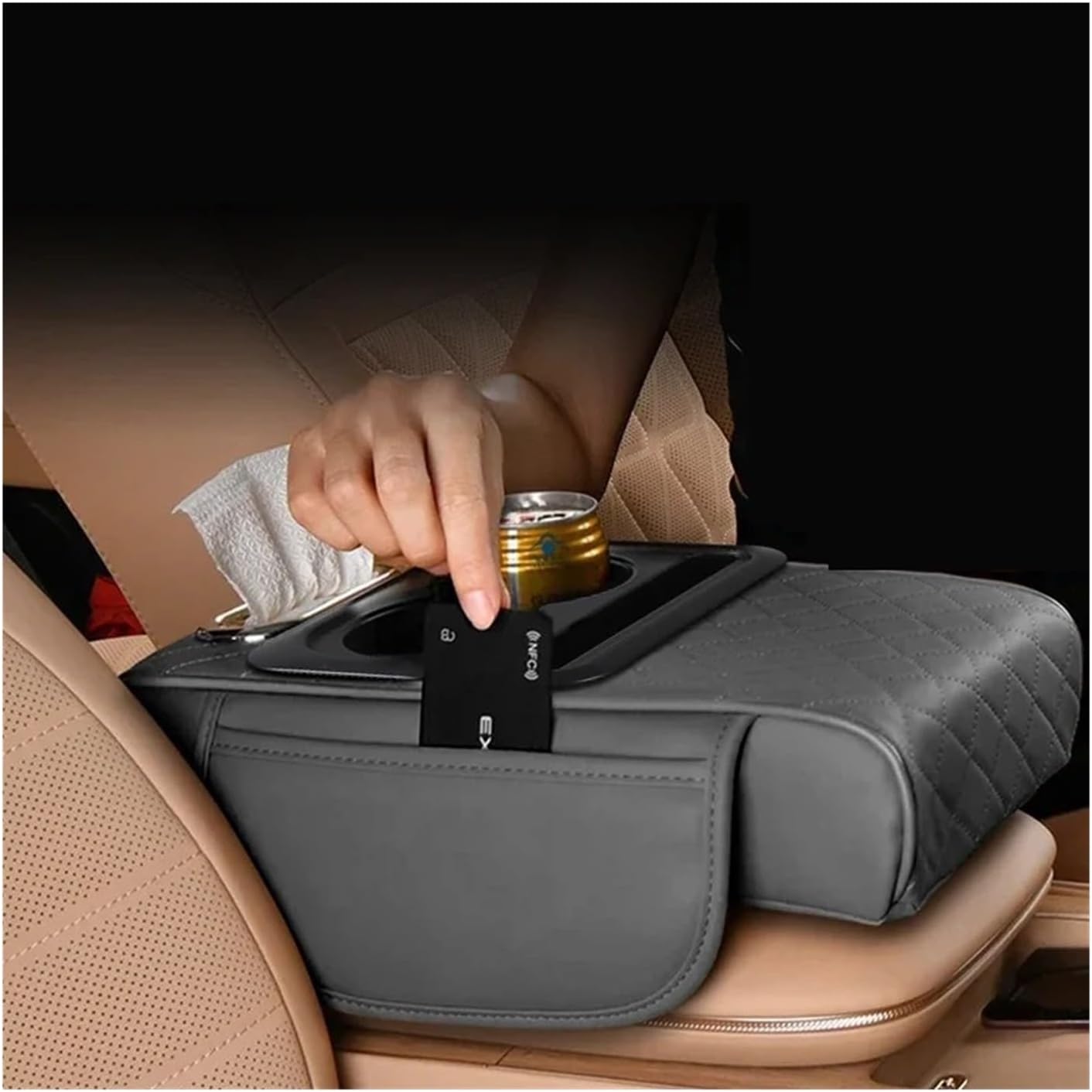CD Storage Cases Car Center Console Organizer Car Armrest Storage Box Armrest Heightening Cushion with Cup Holder Armrest Storage Organizer Box Universal(Black Red)