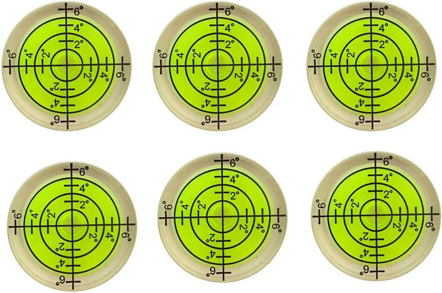 6x Bubble Spirit Level, 32x7mm Circular Bullseye Level Inclinometers for Tripod, Phonograph, Turntable - Fluorescent Yellow