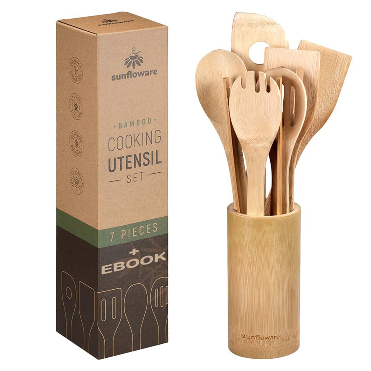 Wooden Spoons Cooking Utensils-8pcs Wooden Kitchen Utensils Set,Includes Cooking Spoon Spatula Turner Fork Kitchen Tongs,Easy to Clean,Great Gift for Friends and Family