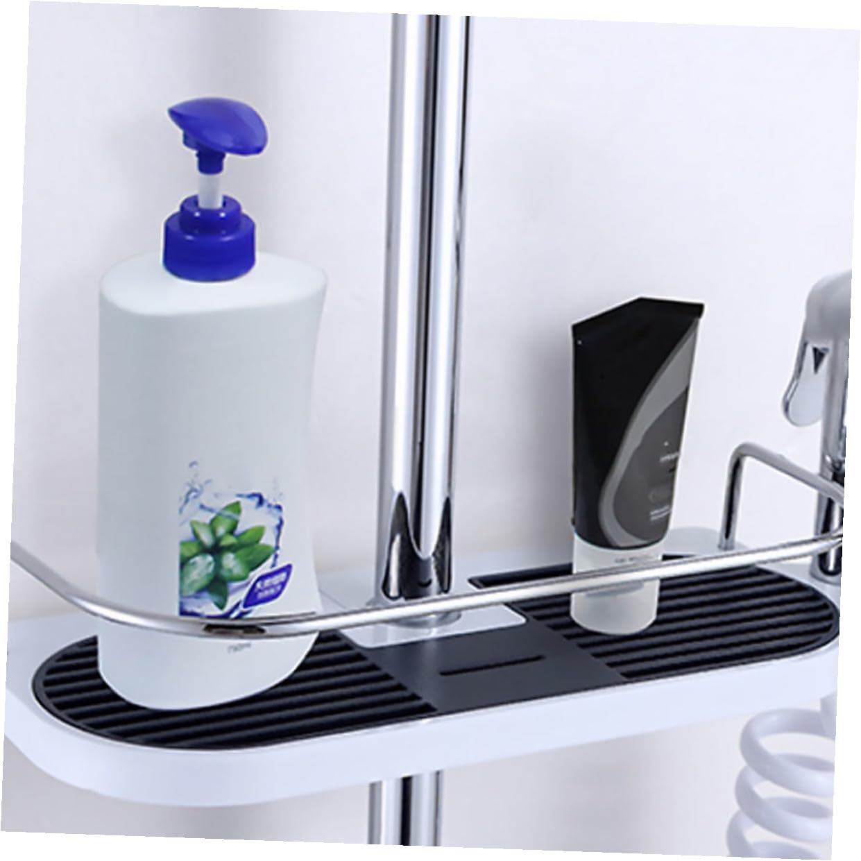VALICLUD Mensola in Abs e Acciaio Inox senza Foratura Doccia Regolabile Portaoggetti e Organizer Bagno per Uso Domestico