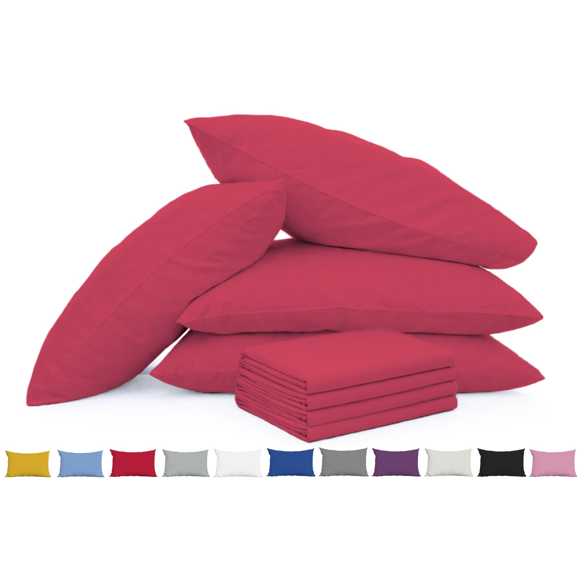 Pillow Cases 4 Pack Red - 100% Brushed Microfibre UK-Standard Size 50x75cm Envelope Closure Pillowcases - OEKO-TEX Certified, Wrinkle & Fade Resistant Pillow Covers (Pack of 4, Red) — image 1