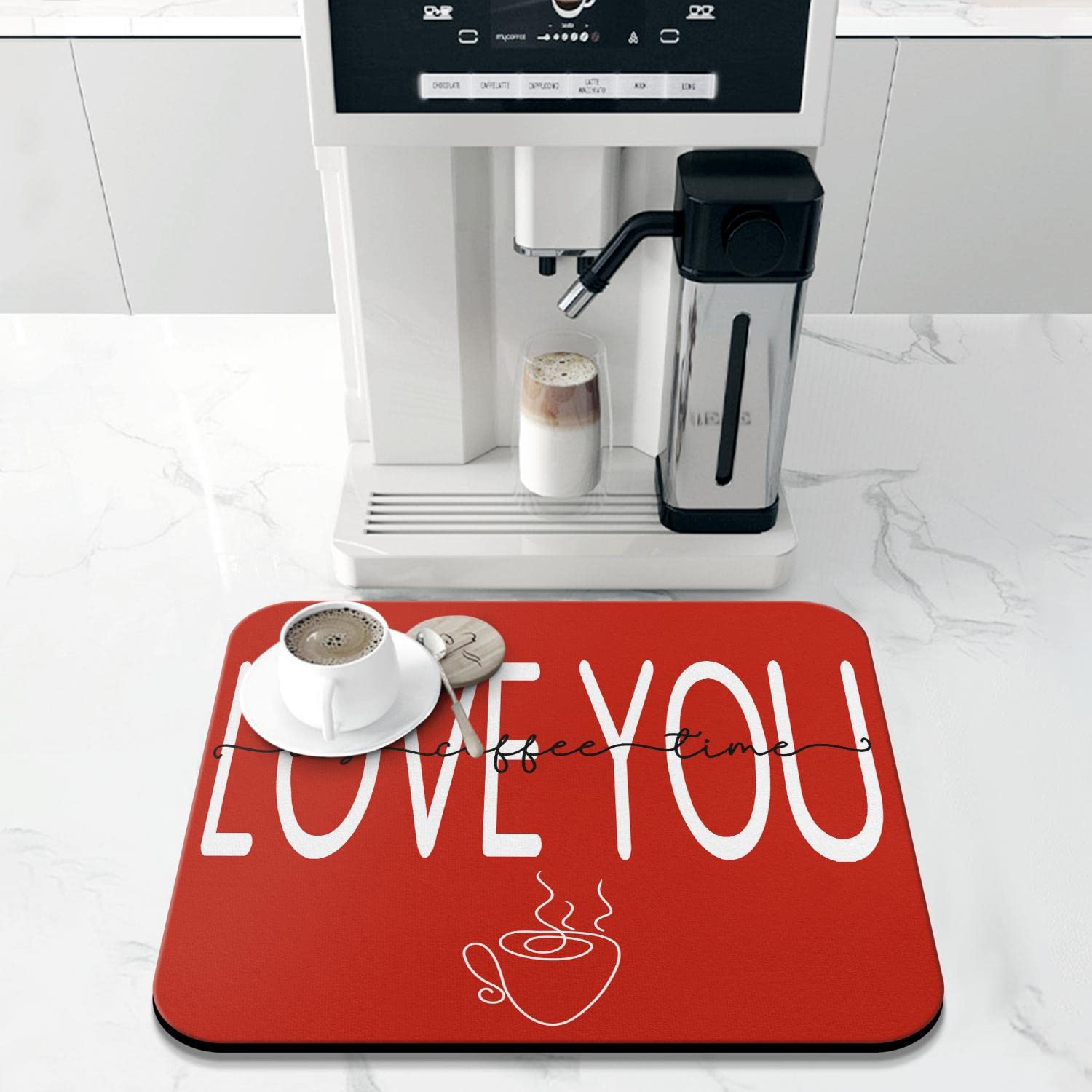 Valentines Day Coffee Mat Kitchen Counter Farmhouse Style Cute Love Cat