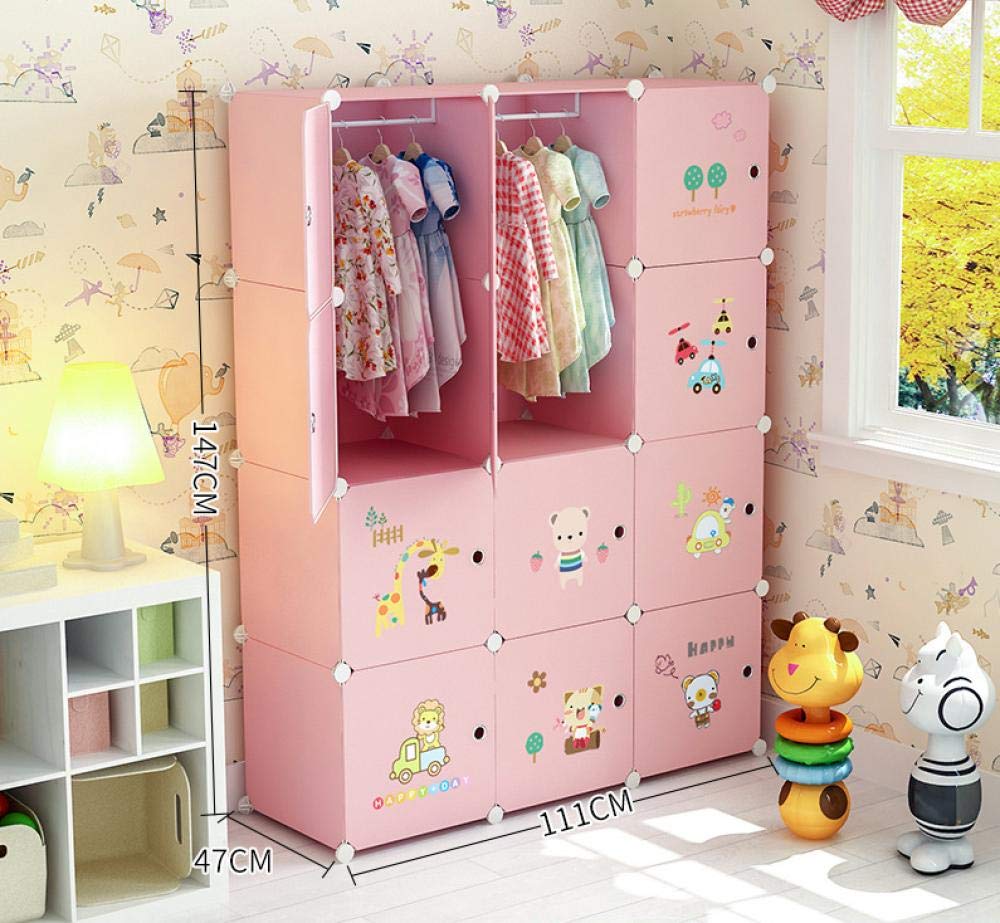 Armario de combinación simple infantil de plástico rosa con dibujos animados