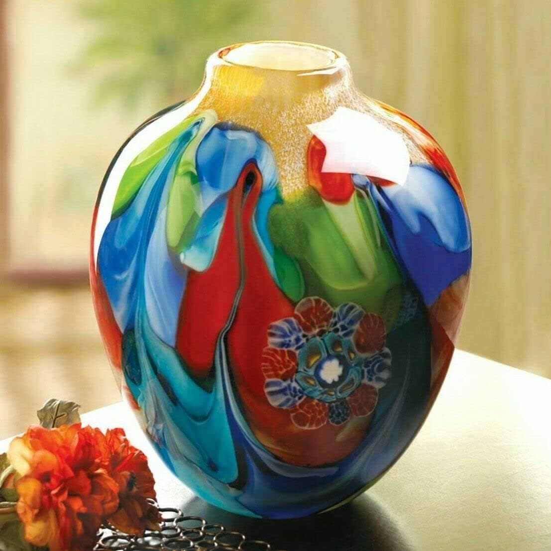 SecondBoy Blue Red Green Modern Art Glass Sculpture Flower Vase