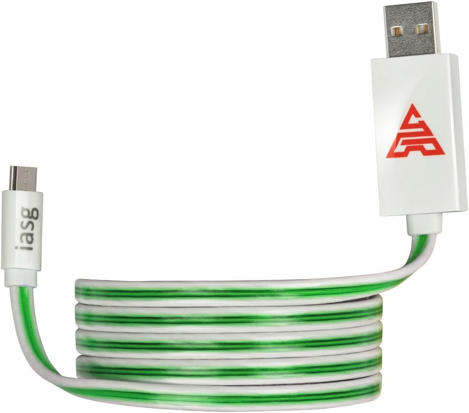 iasg Green LED Flowing Light Micro USB Flat Cords fast Sync Data Charging USB Cable for Android Cellphone Devices 3.3ft/1m (Green Light)