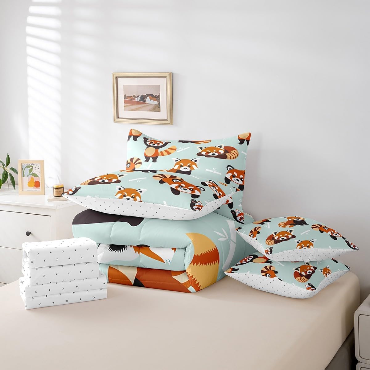 Erosebridal 7点 レッドパンダ寝具セット ツイン掛け布団セット キッズ 男の子 女の子 かわいい野生動物プリント ベッド