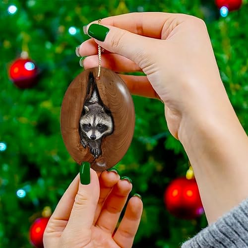 Miniatura 4 de Adorno ovalado de cerámica de mapache en nido, regalo para amantes del mapache, adorno colgante de mapache, regalos de recuerdo para abuelos,