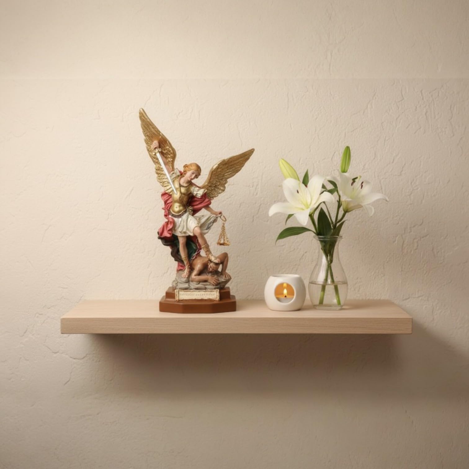 Generico Statua di San Michele Arcangelo, 33 cm, Resina Decorata a Mano, Spada e Bilancia in Metallo, per Interni ed Esterni, Made in Italy