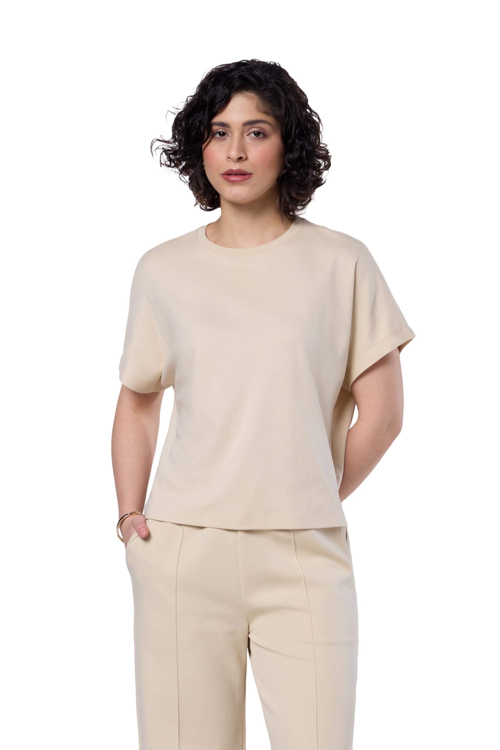 Women Super Soft Cotton Round Neck Crop Length Solid T-Shirt (Stylish | Oversized Fit) (Available in Plus Sizes)