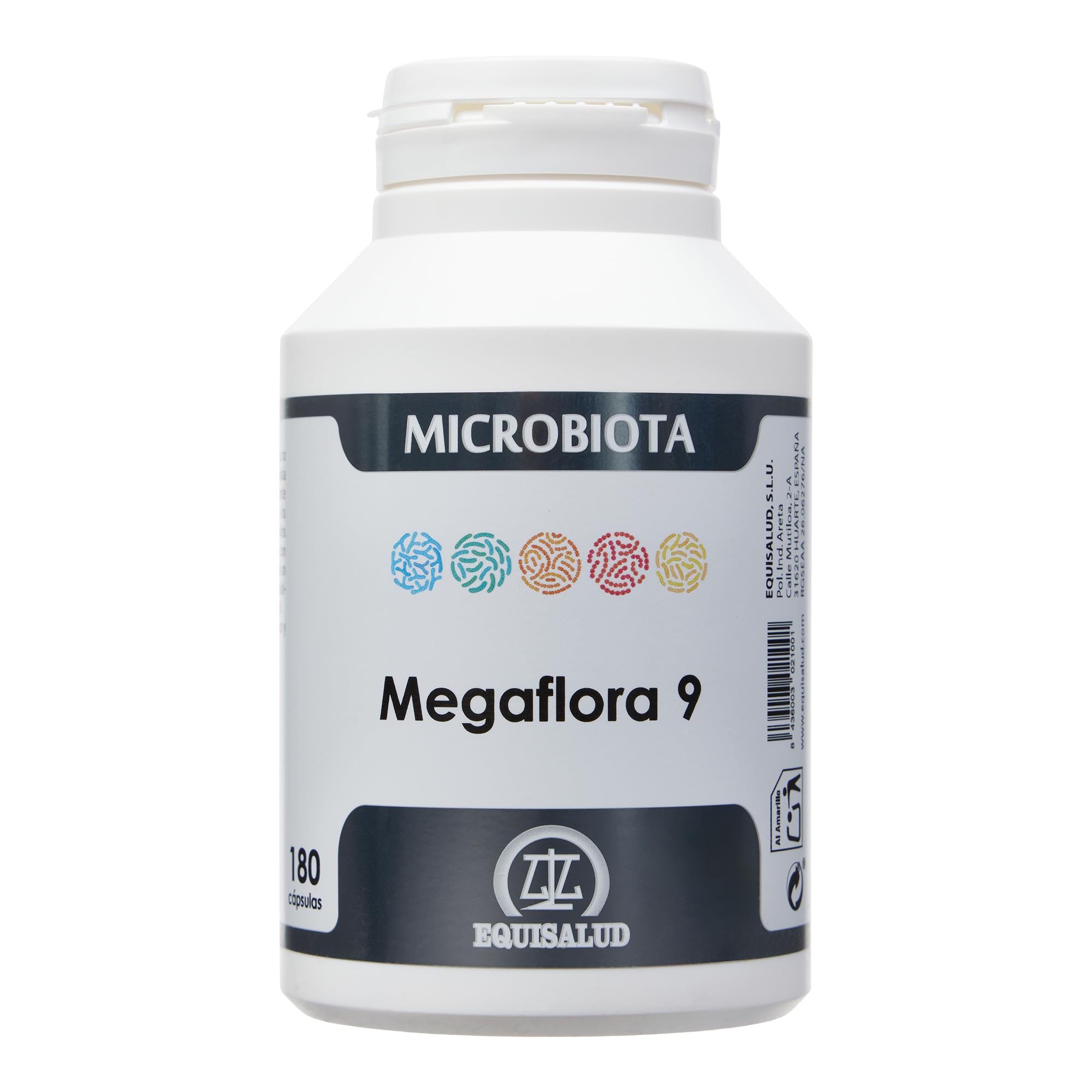 Equisalud - Microbiota Megaflora 9 Probióticos y Prebióticos 180 Cápsulas - para Flora Intestinal, e Hinchazón Abdominal