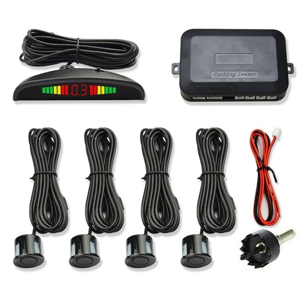 sensores Aparcamiento PDC Smart Parktronic para Coches de detección de Pantalla LED, Monitor de radares de estacionamiento inverso con 4 sensores(Red)