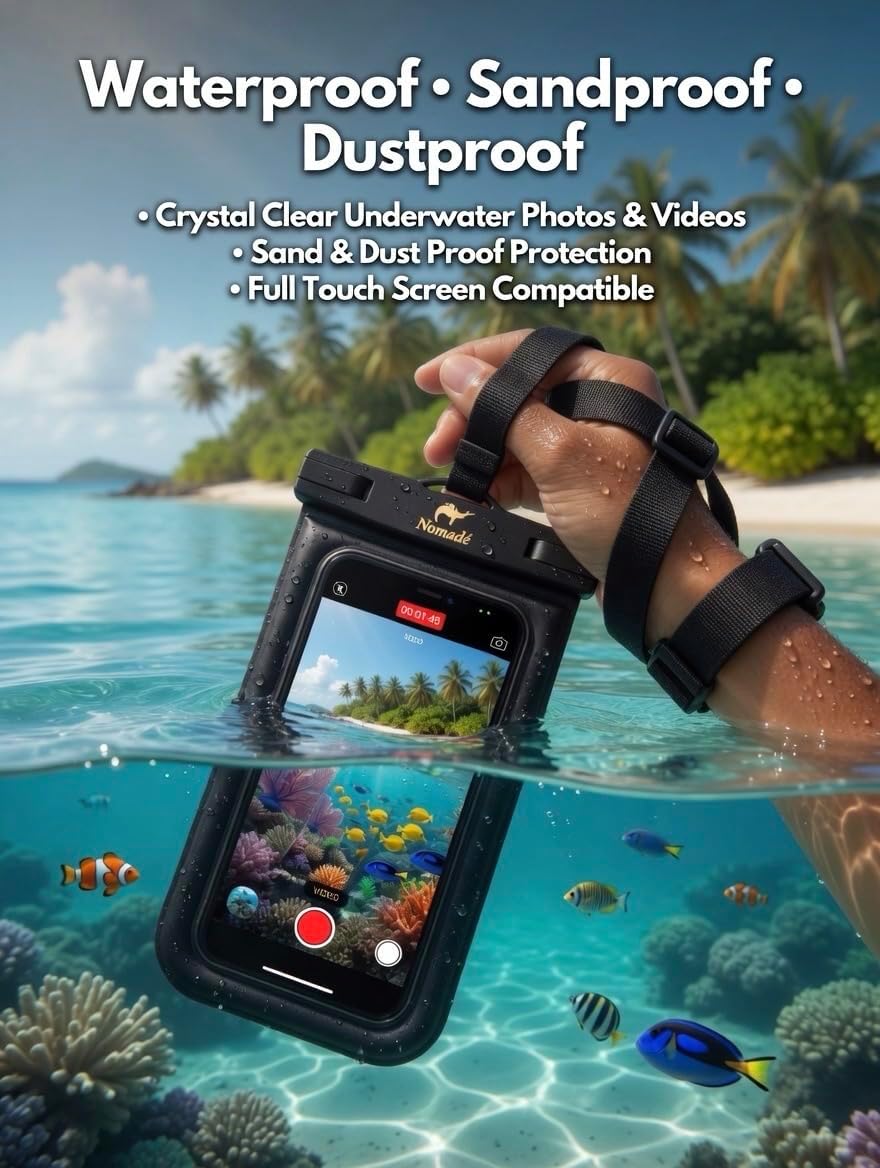 Nomade - Premium Waterproof Floatable Phone Pouch - Fully Waterproof Phone Case - Underwater Photos - Fully Adjustable Lanyard - Universal Fit Phone Pouch Compatibility - 7 Inch Touch Screen