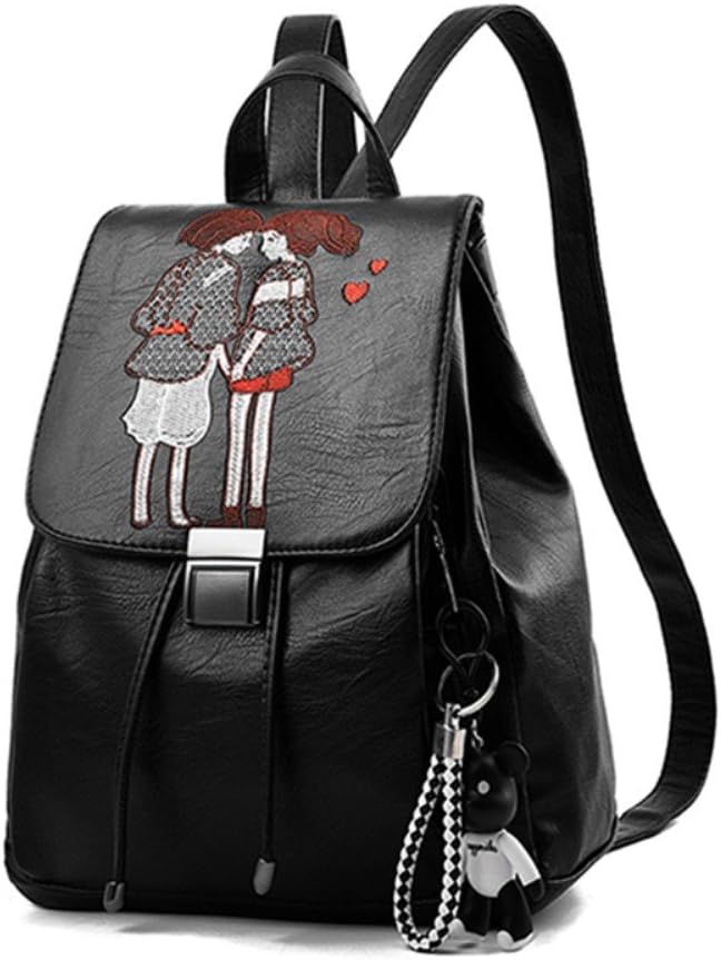 GOWOLD Backpack Ms. tide fashion wild Korean black soft leather pu casual mini shoulder bag character embroidered chest bag 3 optional (Color : A)