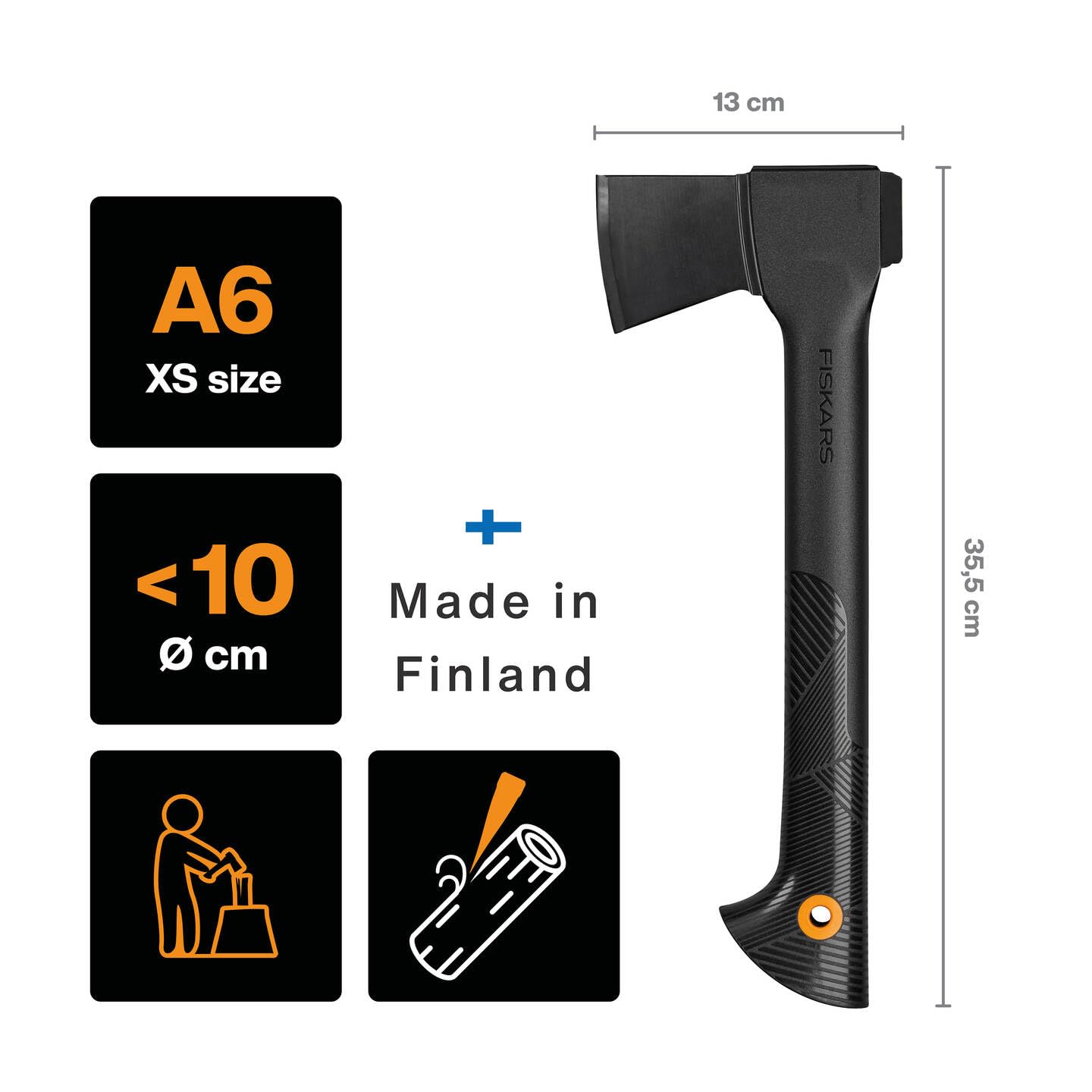 Fiskars Hachette universelle Solid A6, Étui de transport, revêtement antiadhésif, lame en acier de haute qualité/manche en plastique renforcé de fibre de verre, noir, longueur : 39 cm, 652 g, 1052046