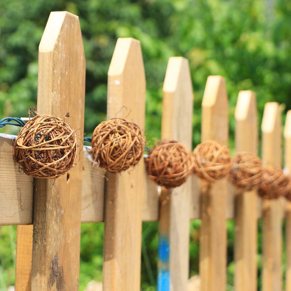 ACRAFT Handmade Dark Brown Rattan Ball String Lights Plug in Fairy Lights for Indoor Outdoor Patio Garden Balcony with End-to-end Connector Decorative Lighting