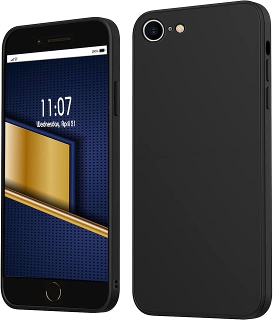 For iPhone 7 / iPhone 8 / iPhone SE - BLACK Case Liquid Silicone [Lens Protector Bumper] [Individual Protection for Each Len ] Shockproof Protective Rubber Soft Microfiber Interior Case Cover