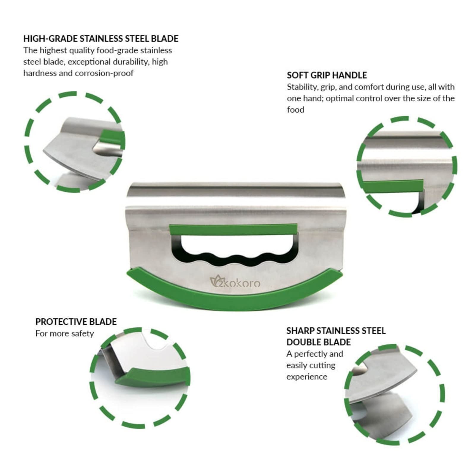 Buy 2Kokoro Mezzaluna Salad Chopper Double BladeStainless Steel Rocker Knife Chopper w