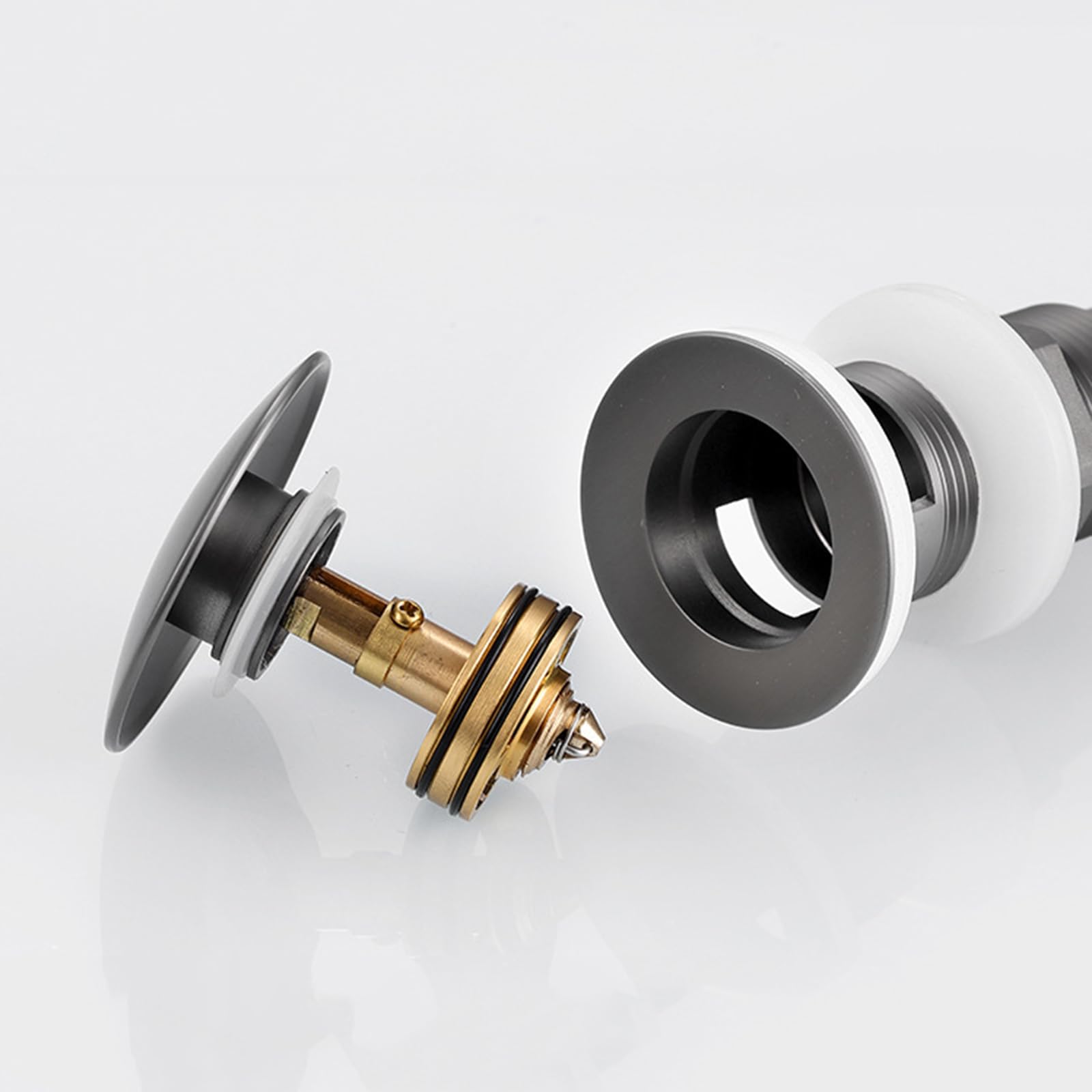 VáLvula Para Lavabo Clic Clac Tapon Lavabo Universal G1 1/4“ DesagüE Lavabo Universal Prensa De Resorte Totalmente De Cobre,gris Pistola,Sin Agujero De Desbordamiento
