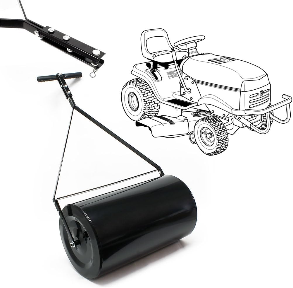 Heavy Duty Lawn Roller,Combination Push/Tow Lawn Roller with Easy-Turn Plug,6 Gallon Durable Iron Garden Lawn Roller, for Lawn, Garden and Yard, Black