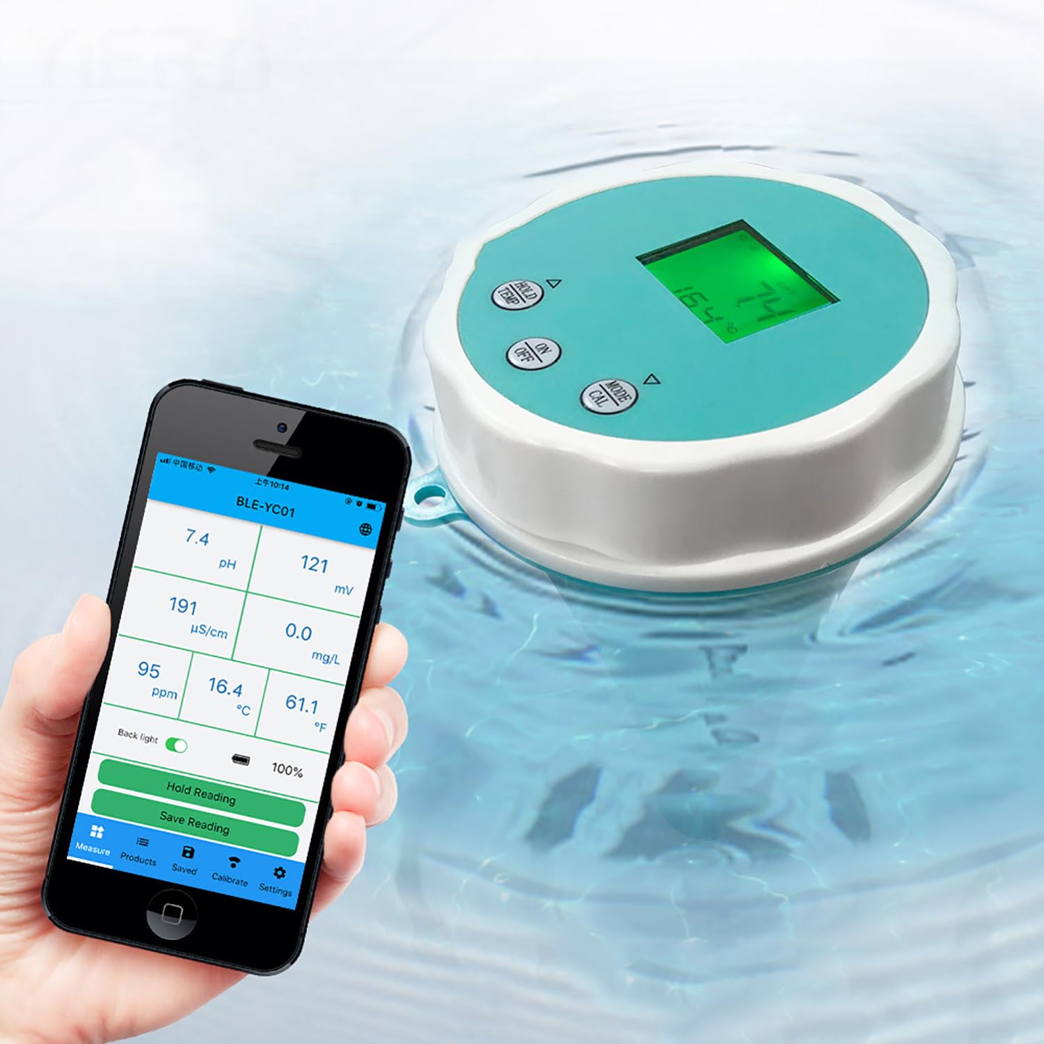 Tester wody w basenie, bezprzewodowy inteligentny monitor jakości wody, mierzy pH, chlor, ORP, temperaturę, zasolenie, sterowanie aplikacją Bluetooth