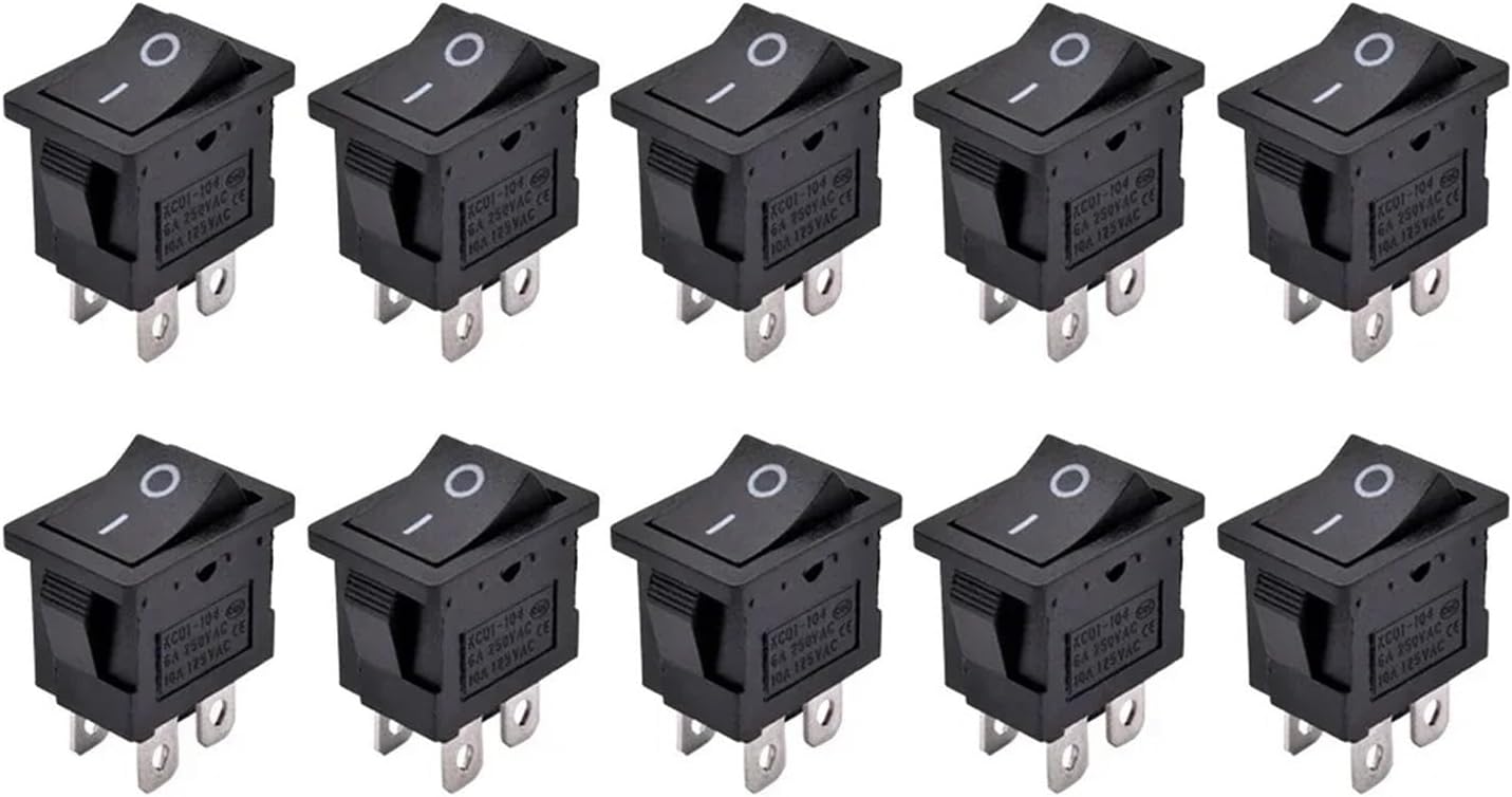 Power switch, Rocker Switch, Pack Of 10 KCD1-104 DPST Latching 4 Pin Red Black LED 12V 24V 220V On Off(10pcs Red Lamp,ON-OFF-220V LIGHT)