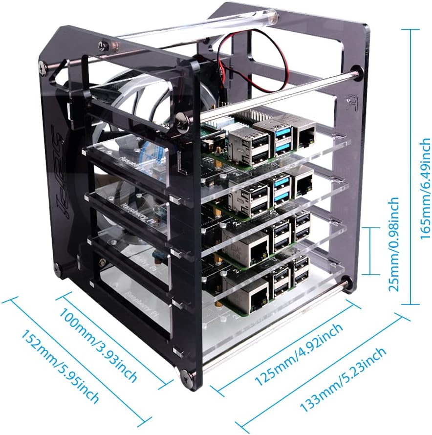 GeeekPi Cluster Case for Raspberry Pi, Pi Rack Case Stackable Case with Cooling Fan 120mm RGB LED 5V Fan for Raspberry Pi 4B/3B+/3B/2B/B+ and Jetson Nano